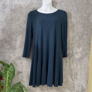 Habitat Clothing  Midi Shift Dress women’s XL Blue stripes jersey knit Long Slv.